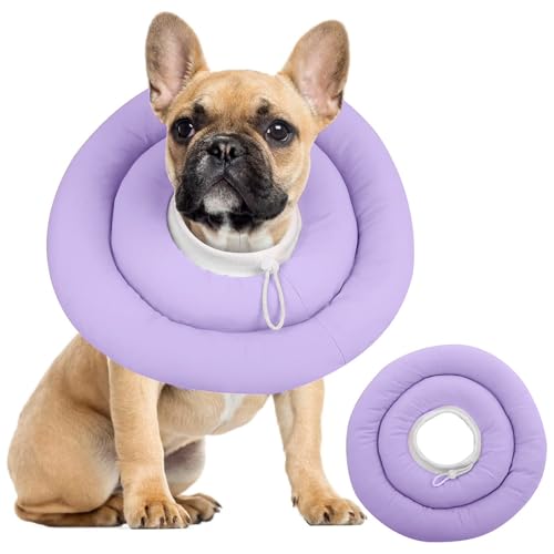 Image of IDOMIK Dog Recovery Collar, Waterproof Soft Dog Cone After Surgery, Comfy Protective Elizabethan Collar Alternative for Dogs Cats, Adjustable Pet Neck Donut Cone Anti-Licking Biting Wounds,Purple,L
