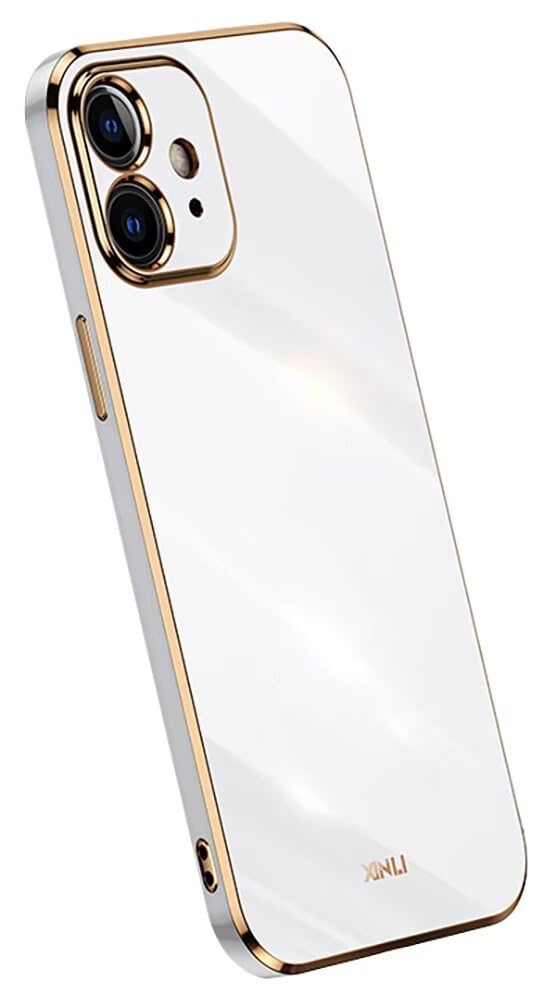 Topme Silikonhülle Für IPhone 12 (6,1 Zoll) – Mit Goldrand & Erhöhtem Schutz – In Weiß