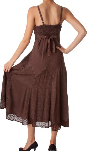 Image of Sakkas Stonewashed Rayon Embroidered Adjustable Spaghetti Straps Long Dress