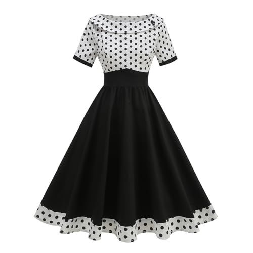 Odizli Rockabilly Kleider Damen Vintage Retro 50er Jahre Audrey Hepburn Petticoat Kleid Kurzarm Polka Dot Swing Coctailkleid Festlich Hochzeit Party...