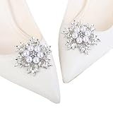 JWICOS 2Pcs Fashion Rhinestone Pearl Flower Shoe Clips Crystal Snowflake Shoe Buckles Decorative Shoe Charms Jewelry for Women Heels Flats (Style 3)