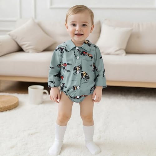 Baby Boy Western Clothes Cowboy Shirt Romper Long Sleeve Onesie Button Down Bodysuit Infant Fall Gentleman Outfit3