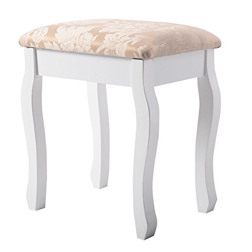 Giantex Bathroom Vanity Table Set W/Mirror Cushioned Stool Makeup Dressing Table Set W/ 1 Drawer Wood Jewelry Cosmetics Organizer Dresser Writing Desk Easy Assembly #TOP7