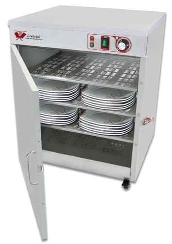 Beeketal 'BTW-120' Profi Gastro Edelstahl Tellerwärmer elektrisch mit 3 Einlegeböden, Temperatur stufenlos ca. 30-85 °C einstellbar, mobiler Wärmeschrank 1-türig auf Rollen mit Feststellbremse