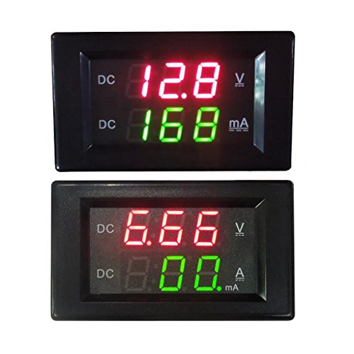 A0127 Voltímetro digital dual CC 600 V 20 A, amperímetro, amperímetro de voltios, amperímetro, medidor de amperios rojo + LED verde