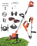 21V Cordless Weed Wacker, 3-in-1 Foldable String Trimmer/Edger/Grass Cutter, Lightweight Cordless Weed Eater with 2x2.0Ah Batteries & Charger for Lawn Garden Yard Maintenance