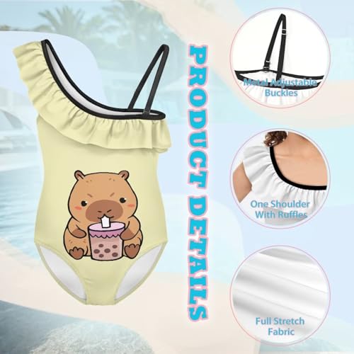 Image of Girls One Piece Swimsuit Ruffled Halter Bathing Suit with Adjustable Strap Beach Sport Swimwear for 3-14 Years