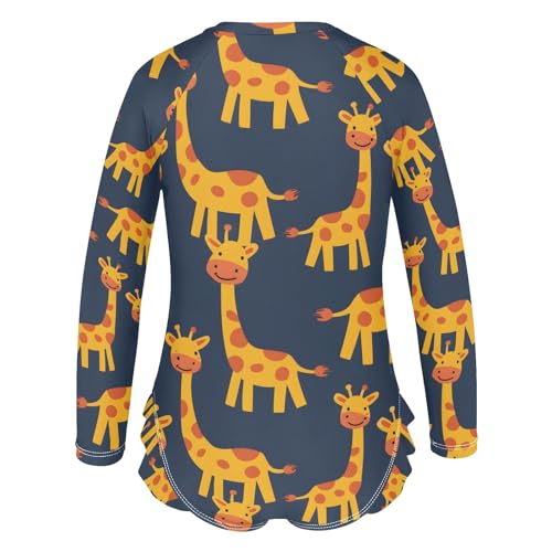 Cartoon Giraffe Girls Long Sleeve Swimsuit Rash Guard One Piece Bathing Suits Zipper 3-12T3