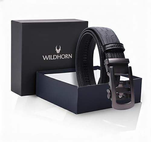 Image of WildHorn Men's Genuine Leather Belt for Men| Premium Auto-Lock Buckle | Adjustable up to 48 inch | Formal & Casual Wear | Micro-Adjust Fit | Stylish Gift Box Included
