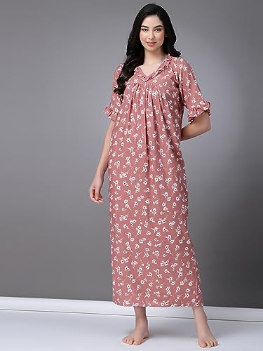 Image of OOMPH! Cotton Blend Nighty for Women's | Night Gown | Nighty | Nightdress | Maxi Dress | Sleepwear | Gown for Women | Nighties | Sleepwear
