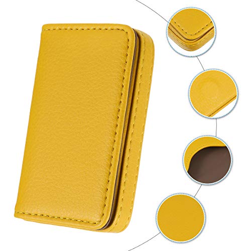 1 caixa de cartão de visita simples PU porta-cartão de identificação, Amarelo, 10X6.5X1.8CM