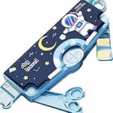 WISHKEY Caja de lápices con temática espacial para niños, caja de lápices de doble cara con cierre magnético, estuche multifuncional con soporte para lápices, sacapuntas integrado, compartimentos de
