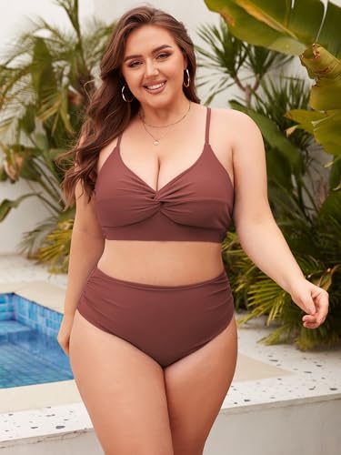 ZAFUL Womens Plus Size Bikini Twist High Waisted Bikini Sets Push Up Bikini Swimsuits Tummy Control 2 Piece Bathing Suit4