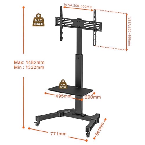 Soporte móvil para TV con ruedas, ajustable de 37-70 pulgadas miniatura 2
