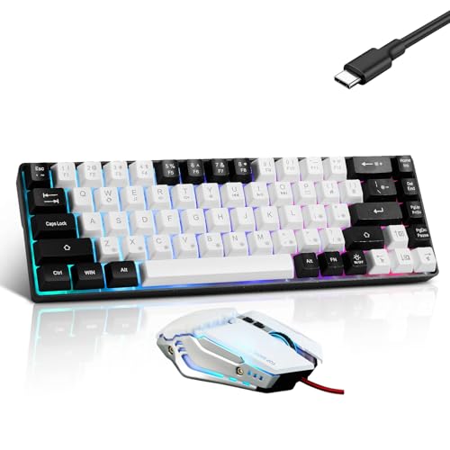 Image of Guiheng Wired 60% Gaming Keyboard and Mouse Combo, Ultra-Compact 61 Keys RGB Backlit Mini Keyboard, Lightweight 3200 DPI Optical, Wired Gaming Set for Windows,PC, MAC PS5 Xbox Gamer(White-Black)