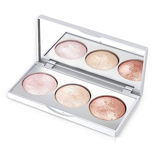 GR Cosmetics Strobing Highlighter Palette, Glow highlighter makeup set with face makeup mirror