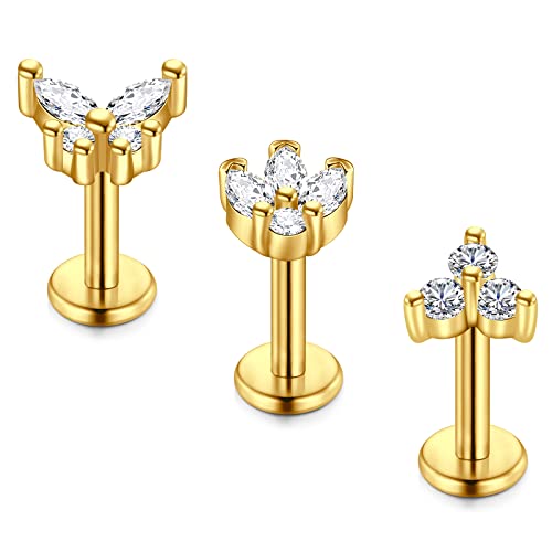 LAURITAMI Pendientes Tragus Acero Quirurgico 16G Piercing Oreja Cartilago Helix 6mm Zircón Diamante