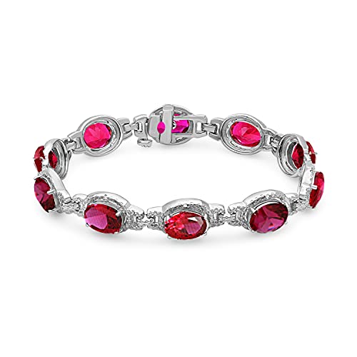 Ruby Bracelet For Women – 925 Sterling Silver Bracelets For Women – Halo Bracelet With 14 Ctw Created Ruby, White Diamonds – Womens Bracelet Created Ruby Jewelry For Women – Birthday Gifts By Jewelexcess #TOP24
