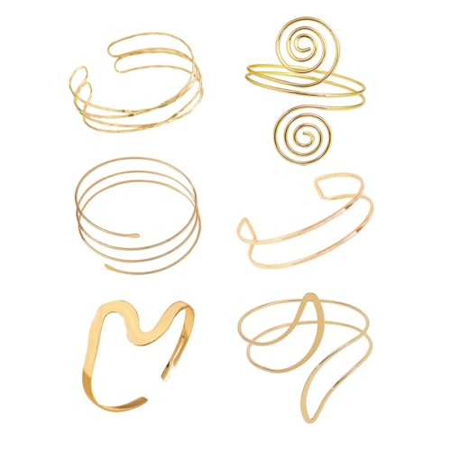 ItsStarred Minimalist Arm Cuff Gold, Upper Arm Bangle Bracelet, Arm Cuff Jewelry for Women, Adjustable Armband Set 6 Pieces