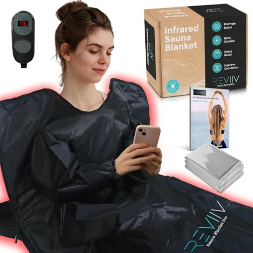 Manta de sauna portátil con mangas de brazo para máxima flexibilidad, manta de sauna de infrarrojos lejanos para desintoxicación con 10 mantas térmicas adicionales, manta de sauna infrarroja para el