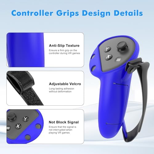 Rechale Silicone Cover Set Compatible with Oculus/Meta Quest 3S, VR Accessories for Meta Quest 3S, Protective Cover Set Includes Controller Grip Cover, Face Cover, VR Shell Cover (Blue) - 2