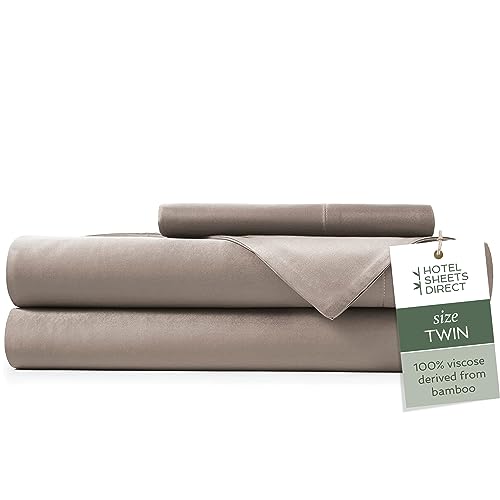 Image of Hotel Sheets Direct 3 Piece Bed Sheet Set Twin Size, 100% Viscose Derived from Bamboo Sheets Set with 1 Pillowcase, Cooling & Breathable Luxury Bedding, Moisture-Wicking & Silky Soft Texture, Sand