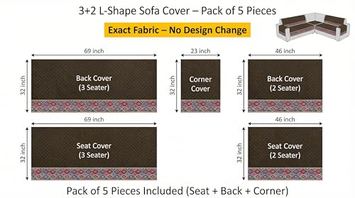 Image of KINGLY L-Shape Sofa Cover 5 Seater 3+2 Velvet Full Cover - Chocolate Brown | Fully covered quilted velvet slipcover, washable anti-slip furniture protector, L-type corner sofa cover for living room