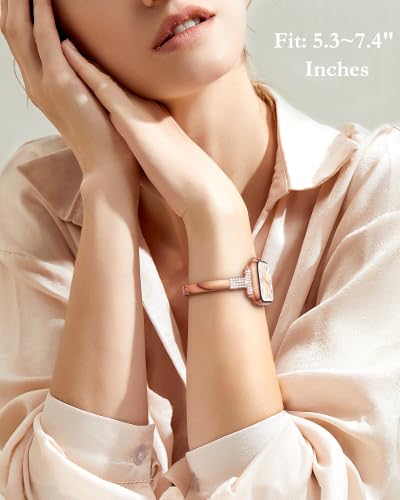 Image of VISOOM Rose Gold Apple Watch Bands Iwatch Bracelet for Women 42 /44 /45 /46mm, Jewelry Metal T-Shaped Band for Dressy Apple Watch Series SE 11 /10 /9 /8 /7~1 Band Thin Slim Fancy Bling Women On Daily /Gift