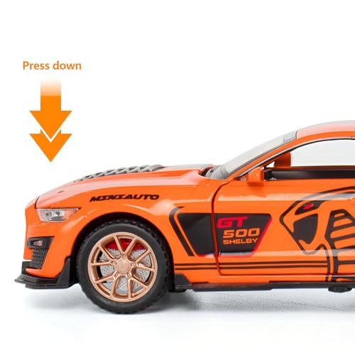 Image of 1:32 Scale Shelby Mustang GT500 Die-Cast Model Car - Orange Metal Toy Car