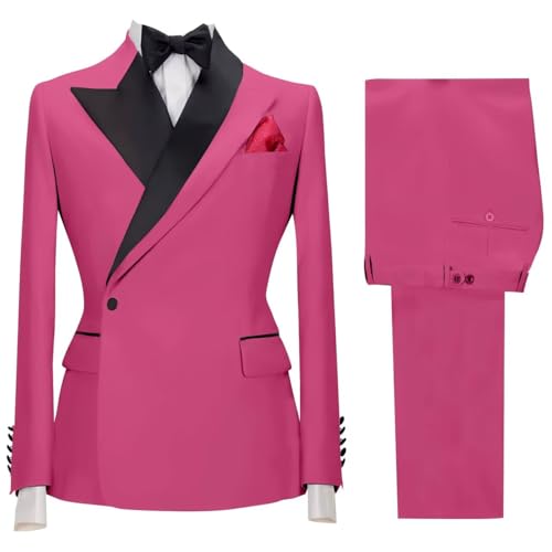 2 Piece Mens Slim Fit Suit for Groomsmen Wedding Double Breasted Suits Men Solid Blazer Pant Set Prom Tuxedo Homecoming