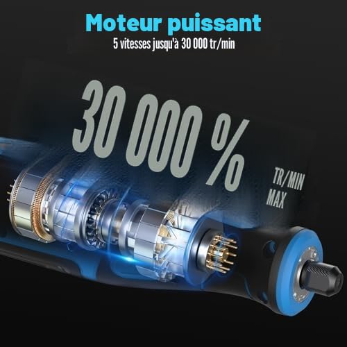 Outil Multifonction Sans Fil, 8V 2.0Ah Outils Rotatifs Multifonction Avec lumière LED, 5 Vitesse Jusqu'à 30 000 tr/min, 135 Accessoires, Pour Percer, Graver, Polir, Meuler, éliminer la rouille