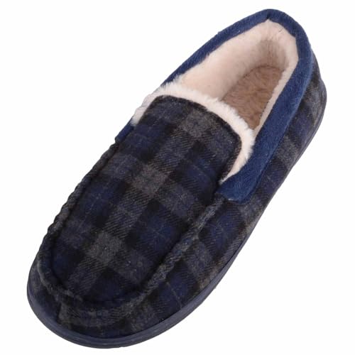 Chaussons mocassins à carreaux en fausse fourrure pour homme Absolute Footwear anti pieds froids