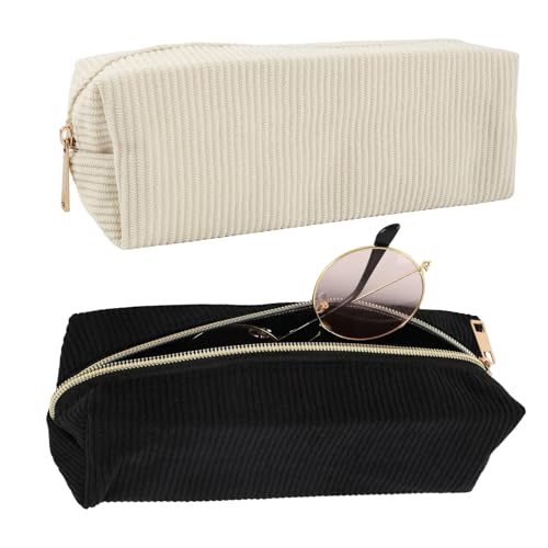 JiaHeHe Estuche grande para lápices con cremallera, color negro y beige, para la escuela y la oficina