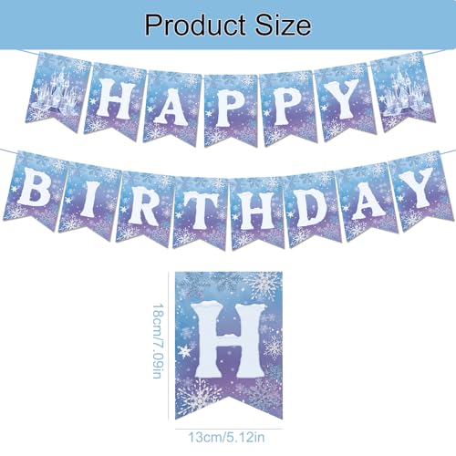 Image of Frozen Happy Birthday Banner - Winter Snowflake Garland Bunting for Winter Wonderland Birthday Christmas Party Decoration Supplies Girls Princess
