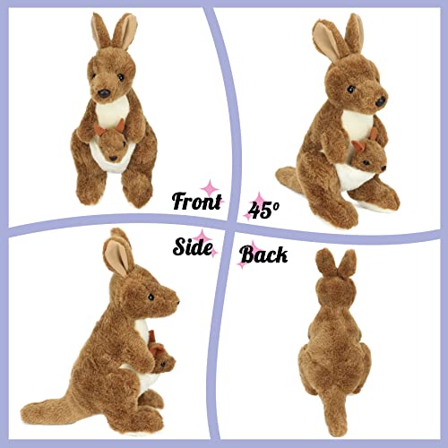 Hopearl Kangaroo Mama And Baby Joey Stuffed Animal Soft Plushie Toy Jungle Baby Shower Nursery Décor Zoo Animals For Toddlers Adorable Stuffed Kangaroos Gift For Kids Boys Girls, Brown, 11.5'' #TOP1