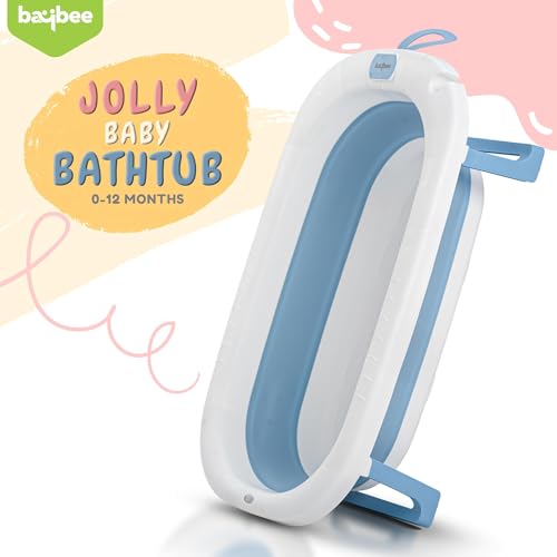 Image of Baybee Jolly Bath Tub for Baby 0 to 5 Years | Foldable Baby Bath Tub for Kids with Anti Skid Base & Drainer | Mini Swimming Pool for Babies | Bather & Bathtub for Newborn Boys Girls (Blue)