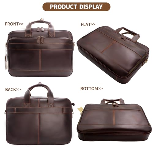 Image of Jack&Chris Full Grain Leather Briefcase for Men, Business Messenger Bag Laptop Bag Attache Case, Fits 15.6 Inch Laptop