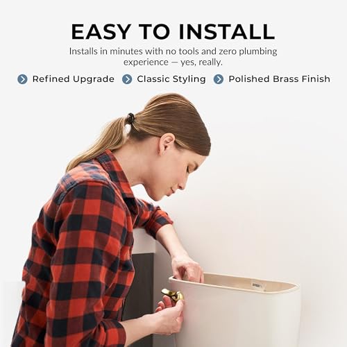 Image of Qualihome Polished Brass Finish Front Mount Toilet Handle Replacement Kit, Universal Toilet Tank Flush Lever Fits Most Standard Front-Mount Toilet Tanks
