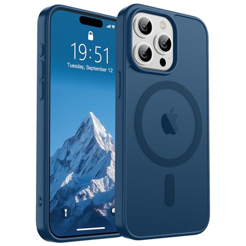 Image of SUPFINE Magnetic for iPhone 15 Pro Case (Compatible with MagSafe) (Military Grade Drop Protection) Translucent Matte Shockproof with Anti-Fingerprint Phone Case,Deep Blue