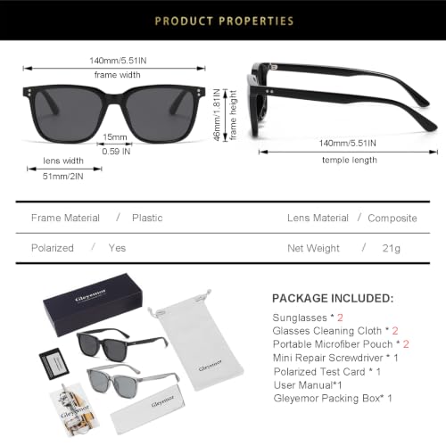 Image of Gleyemor Polarized Mens Square Sunglasses UV400 Protection Sun Glasses | Classic Retro Square Shades for Fashion, Driving Fishing Golf Outdoor Sport Shades