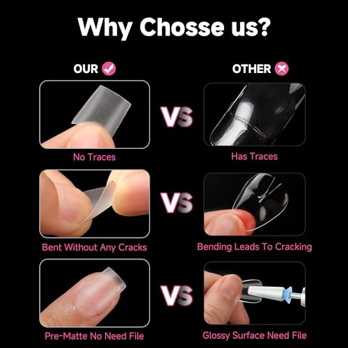 Image of UNA GELLA Short Coffin Fake Nails 504Pcs Half Cover Matte Nail Tips Extra Short Coffin Gel Nail Tips No C Curve Pre-buff No Need File Salon Quality Nail Extension DIY Nail Art Salon 12 Sizes
