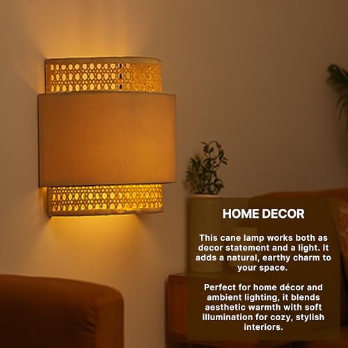 Image of Habere India-All the Cultures Fabricating India Wall Decor Lights | Night Lamp for Bedroom | Mount Lights | Bamboo Wall Lamp (L30 x H25 cm)