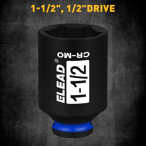 Image of ELEAD 1 /2 inch Drive Deep Impact Socket, 1-1 /2 inch SAE 6 Point 1 /2-inch Drive Impact Axle Nut Sockets, CR-MO Nut Socket Set, Oil Filter Sockets, Tools for Easy Removal of Axle Shaft Nuts