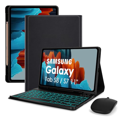 LAMA Backlit Keyboard Case with Mouse for Samsung Galaxy Tab S10 Lite/S10 FE/S9 FE 10.9 Thin Case with Keyboard&Mouse for Galaxy Tab S9/S8/S7 11 Detachable Wireless Built-in S Pen Holder BK