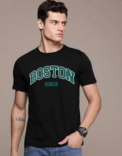 Image of Veirdo Regular Fit Half Sleeves Round Neck Typographic Printed Pure Cotton T-Shirt for Men (Available Colors: Black, Navy, Swan White, & White) (Sizes: S to 2XL)