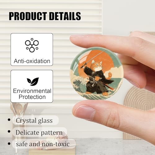Imán decorativo redondo de cristal estilo gato naranja japonés miniatura 3