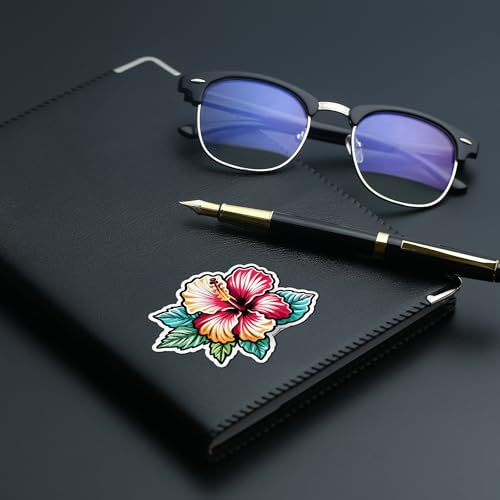 Image of Colorful Hibiscus Flower Sticker Tropical Floral Vinyl Decal Waterproof Aesthetic Flower Sticker for Laptop Water Bottle Car Bumper Notebook Scrapbook Summer Gift