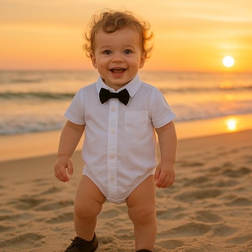 SOBOWO Baby Boys Dress Shirt Onsie Infant Short Sleeve Button Down One-Piece Romper Formal Wedding Gentleman Outfits 0-24M4