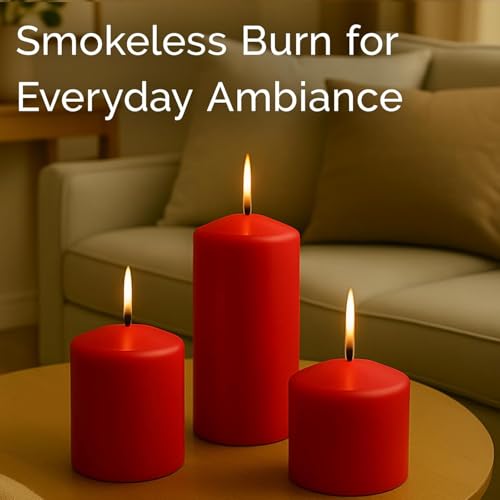 Image of Stonebriar Unscented Pillar Candles - 35 Hour Burn Time, Long-Lasting Wax Candles for Weddings, Holidays, Home Decor & Special Events, Pack of 6, Red, 3 inch x 4 inch