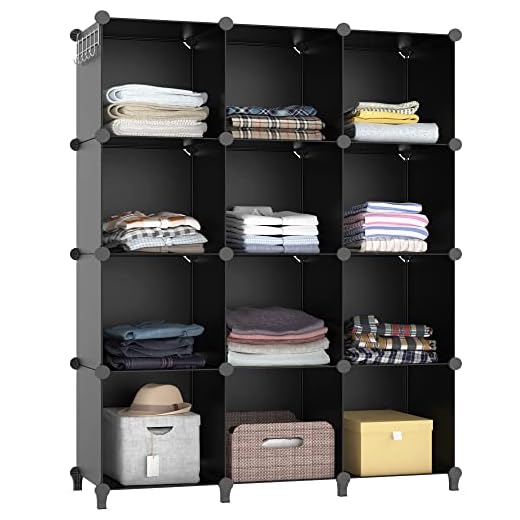 HOMIDEC Closet Organizer, 12-Cube Closet Organizers and Storage, Portable Closet Storage Shelves, Clothing Storage for Kids, Closet, Bedroom, Bathroom, Office (11.8x11.8x11.8 inch), Black